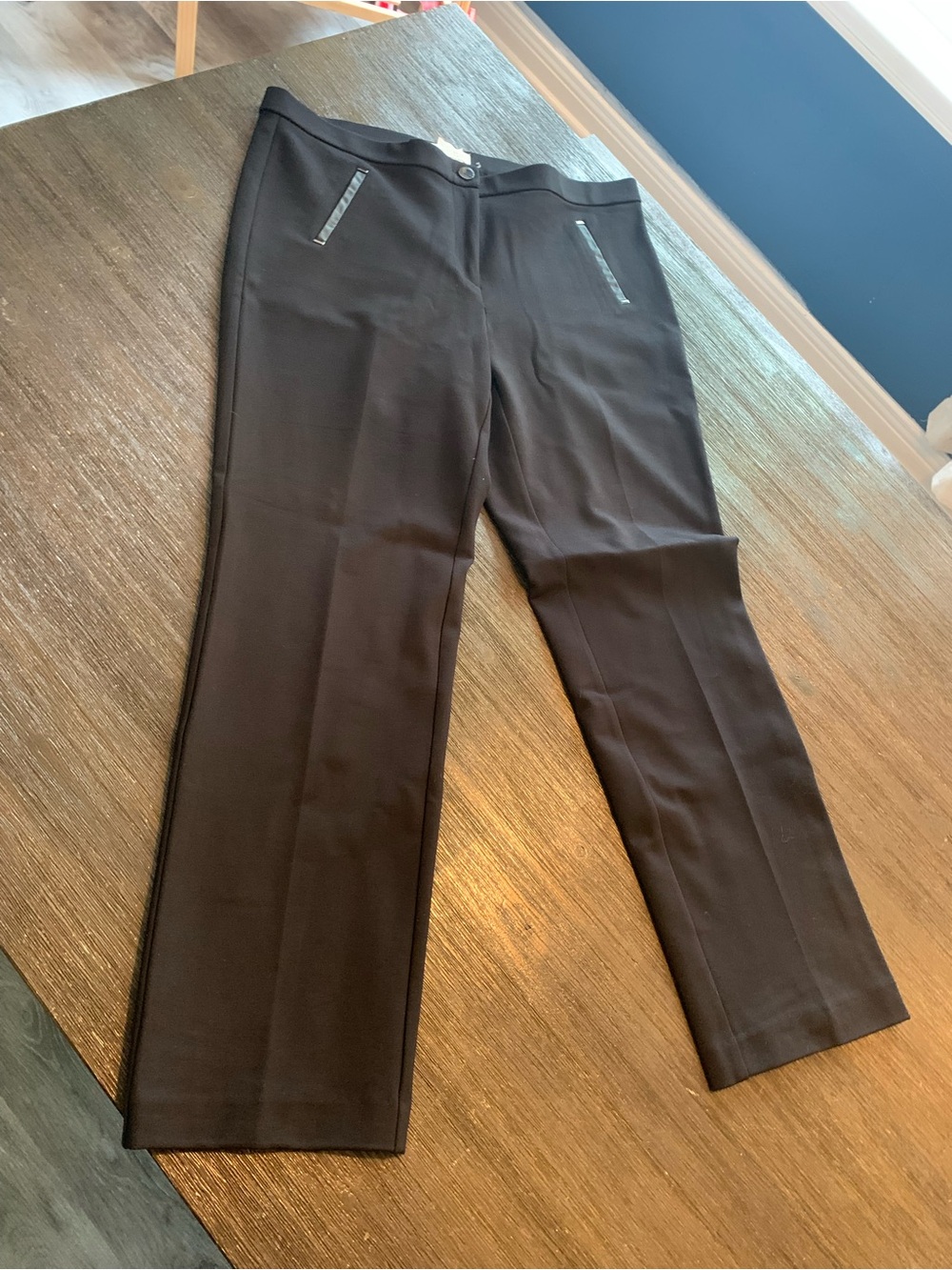 Classic Black Straight-Leg Dress Pants with Trimmed Pockets